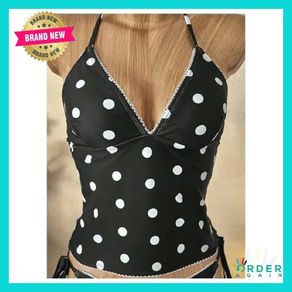Tankini Swimsuit Set Tie Backless Halter Polka Dots Sexy Beach Vacation